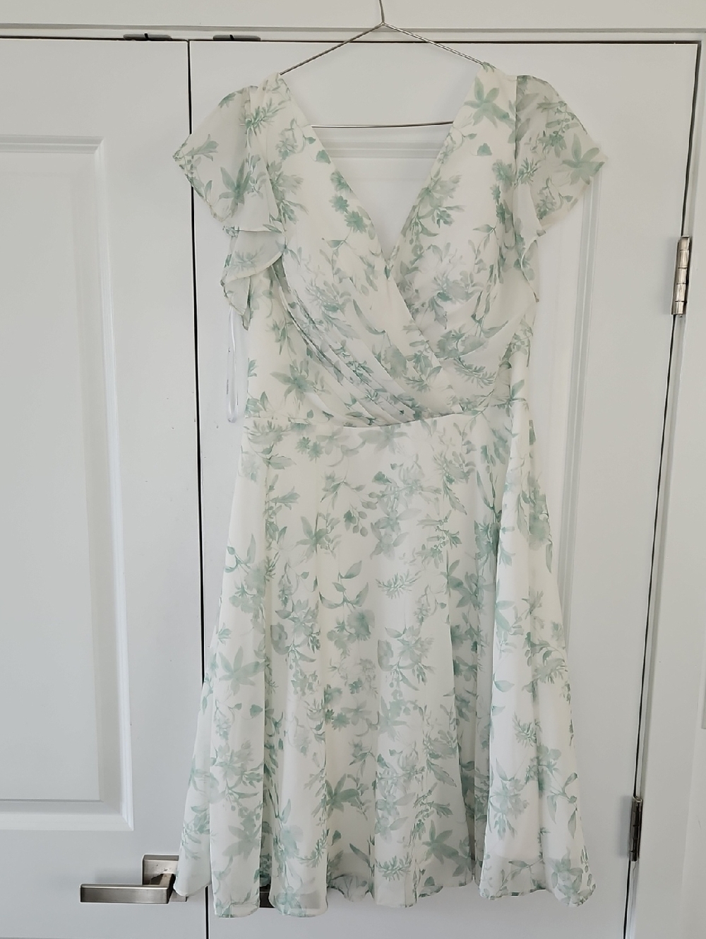 Women's White Floral Wrap Dress in Soft Sage